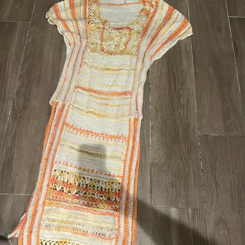 Free People Crochet Knit Swim Coverup in Cream, Orange, Yellow